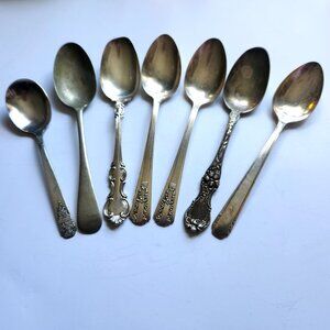 Set of 7 Mixed Vintage Spoons • Unique Designs • Rustic Décor